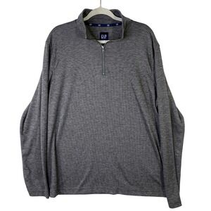 Gap Mens Quarter Zip Pullover Sweater Heather Grey Ribbed Mock Neck Large